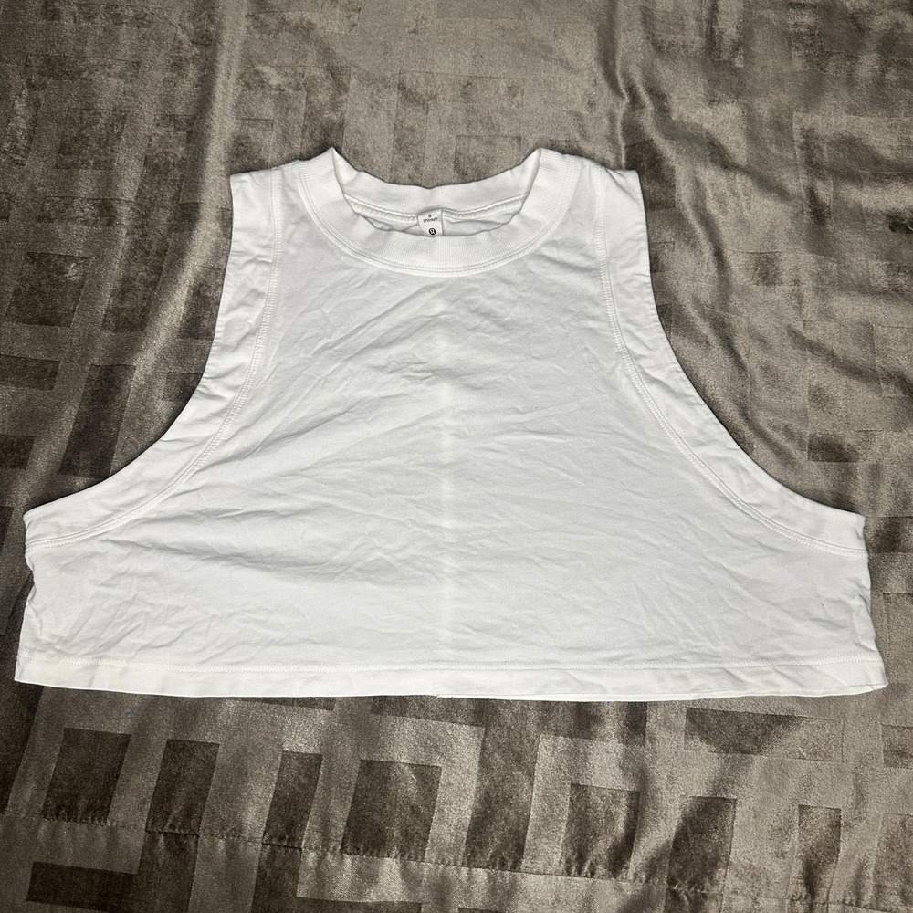 Lululemon Crop Tank Top Womens 8 White Sleeveless Muscle Cutoff Yoga Athletic